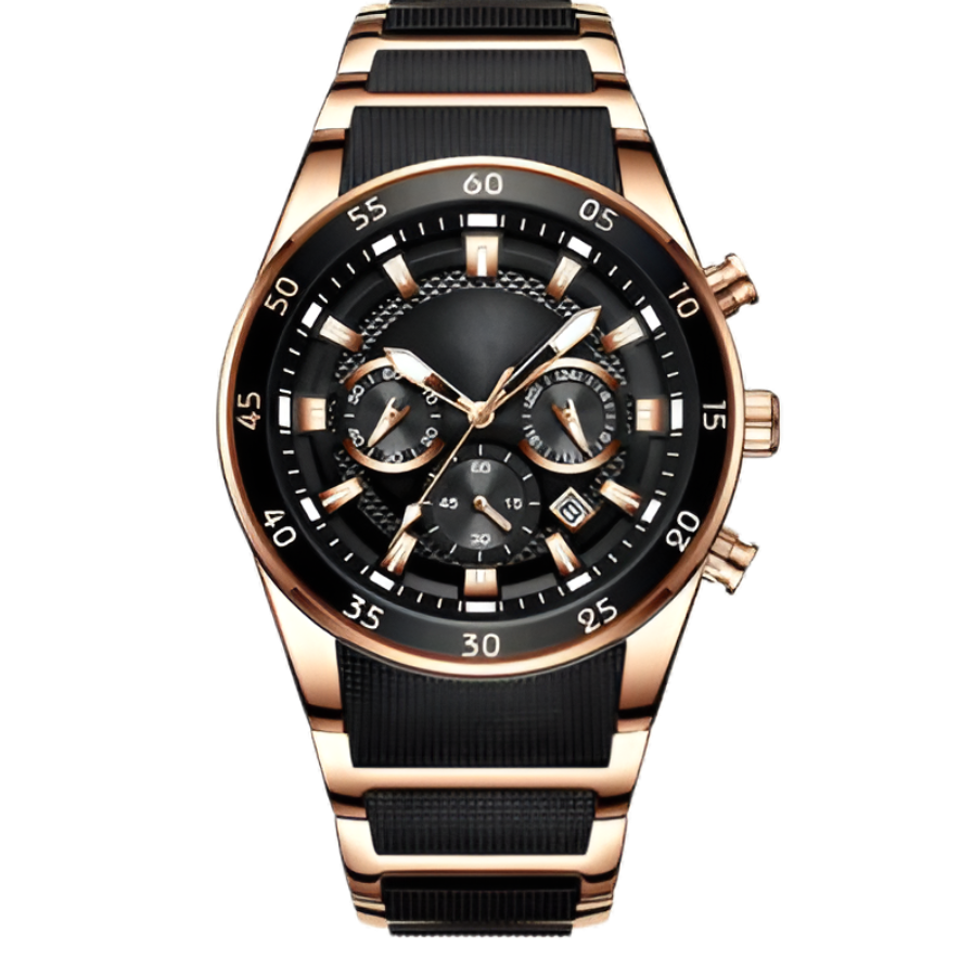 Rose Gold Black Dial Luxury Chronograph Watch for Men