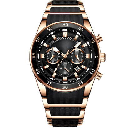 Rose Gold Black Dial Luxury Chronograph Watch for Men