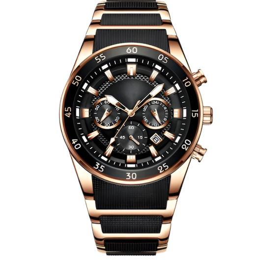 Rose Gold Black Dial Luxury Chronograph Watch for Men